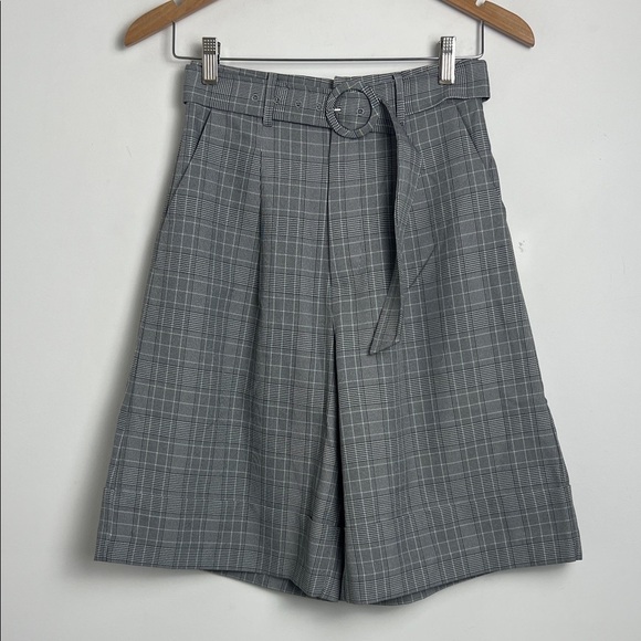 NEW Choosy High Waisted Glen Plaid Belted Bermuda Shorts Size 2 - Picture 1 of 12